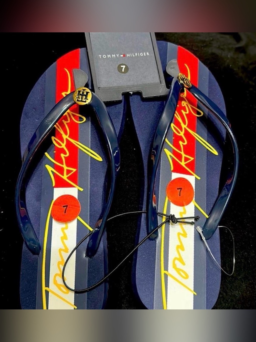 Tommy Hilfiger✨🖤💙Navy Red Yellow Signature Flip Flops